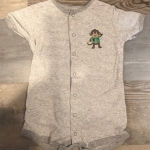 Gray, striped romper with monkey